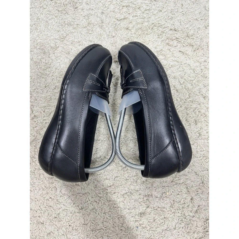 Clarks Ashland Bubble Black Leather Slip On Comfort‎ Loafers Size 8.5 XW Tassels